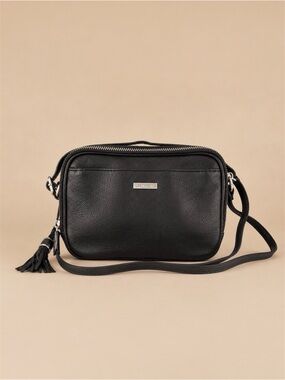Danier Black Leather Crossbody Camera Bag Silver Hardware Tassel Pocket